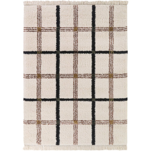 Gracie Oaks George Beige Modern Plaid Area Rug | Wayfair