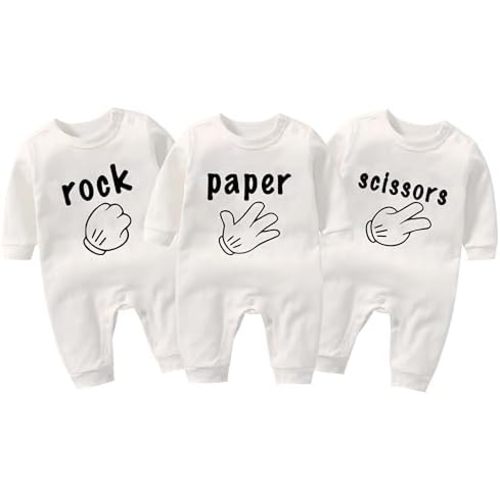 Baby Triplets Bodysuits Rock Papper Scissors Infant Baby Clothes Cute Toddler Outfits Twin Unisex Romper