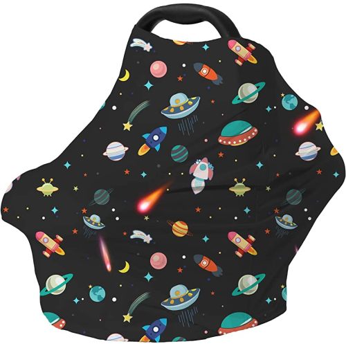 Carseat Covers Unisex - Black Creative Spacecraft Pattern Car Seat Canopy Cover for Babies, Multi-use Breastfeeding Cover, Baby Shower Gifts for Boy and Girls
