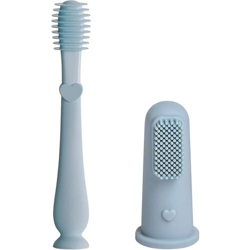 Baby Bliss Baby Toothbrush & Baby Tongue Cleaner Set, Canadian Mom Owned Brand, 100% Silicone Finger Toothbrush Baby Tongue Cleaner Newborn, BPA Free (Dusty Teal)