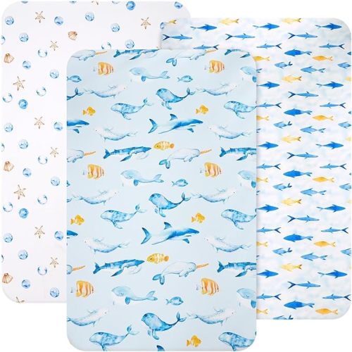 david's kids 3 Pack Mini Crib Sheets, Soft Breathable Premium Pack N Play Sheets for Baby Boys Girls Neutral, Playard and Mini Crib Mattresses, Floral Flowers
