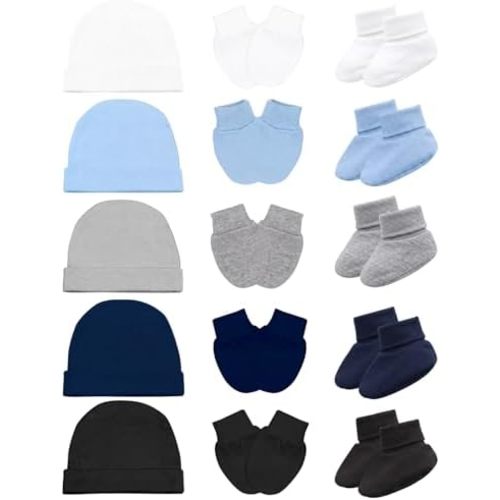 Newborn Hat, Baby Mittens Newborn Socks Set, No Scratch Baby Hats and Infant Mittens Socks, Cotton Infant Gloves Beanie Sock