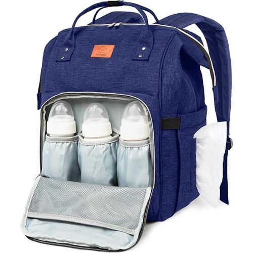 KeaBabies Baby Diaper Bag Backpack - Large Baby Bag for Boys, Girls, Waterproof Multi Function Travel Diaper Backpack with Changing Pad, Durable Travel Essentials for Moms and Dads (Marine Blue)