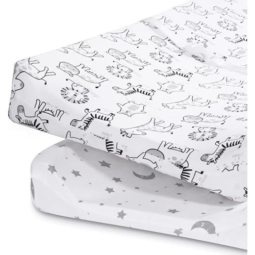 Beberoad Love Juego de 2 fundas para cambiador de bebé, para niños y niñas, 100% algodón, suave, para cambiador de pañales, elástico, lavable, blanco, 32 x 18 x 6 pulgadas