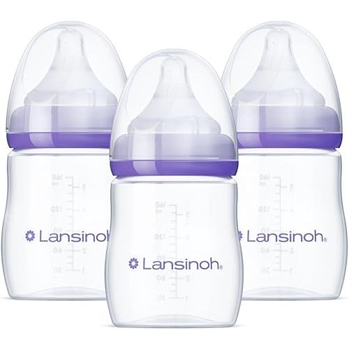 Lansinoh Anti-Colic Baby Bottles for Breastfeeding Babies, 5 Ounces, 3 Count, Includes 3 Slow Flow Nipples, Size S