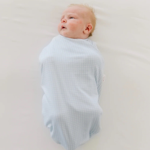 COCOON SWADDLE - size small - blue gingham & bitty pink blooms
