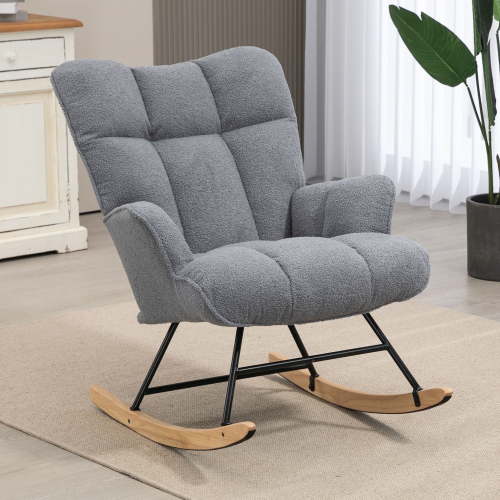 Nursery Rocking Chair Teddy, Upholstered Glider Rocker with High Backrest, Comfortable Stylish Accent Armchair with Padded Seat for Living Rooms, Bedrooms, Offices