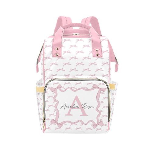 Personalized Diaper Backpack: Pink Bows, Roses, Multiuse Baby Bag