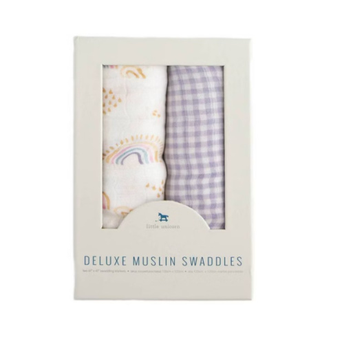Little Unicorn Deluxe Muslin Swaddle Blanket - Rainbow Gingham - 2pk