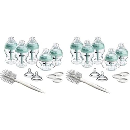 Tommee Tippee Advanced Anti-Colic 12 Piece Set, 5 oz & 9 oz BPA Free Bottles, Newborn 0+ Months, Includes Slow & Medium-Flow Breast-Like Nipples and Bottle Handles and Cleaning Brush (Pack of 2)