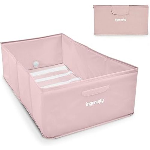 Ingenuity Tuckaway Toddler Folding Tub, Converts Shower to Tub, Folds to Store, Easy to Clean, No Assembly Required, Portable Baby Bathtub for Travel, 12M-5Y, Pink