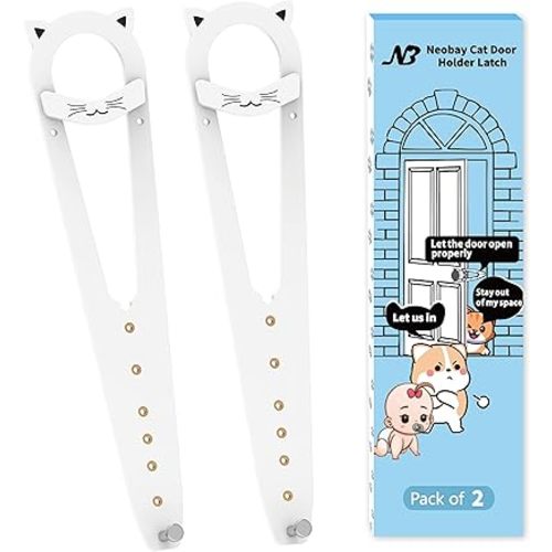 Cat Door Latch with Stabilizer, 7 Sizes Adjustable Cat Door Stopper to Keep Dog Out of Litter Box, Economical Alternative of Pet Gates and Interior Pet Door, White, 2 Packs