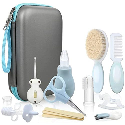 Lictin Baby Grooming Kit 15PCS Baby Health Care Set Portable Baby Travel Kit, Safety Cutter Baby Nail Kit for Nursing Baby Girl Boys Heath and Grooming (Blue)