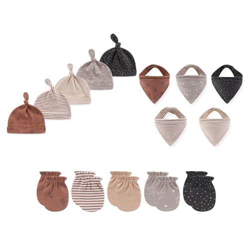 JELYLOVE 15 Pack Unisex New Born Boy Girls Hats Mittens Sets Cotton Soft Infant Accessory 0-6 Months Baby Essentials
