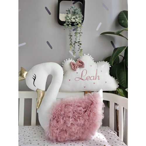 Custom baby pillows set - decorative pillow swan, pillow cloud, crib baby blanket with baby name, Personalized baby gift. Nursery decor