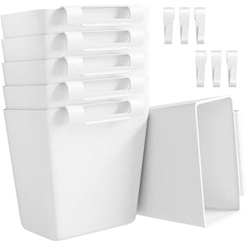 Rolling Cart Accessories, 6 Pack White Plastic Hanging Cup Holders, Rolling Cart Accessories with 6 Cup Holder and 6 Hooks, Utility Carts Accessories, Utility Cart Cup Holder, Craft Cart Organizering