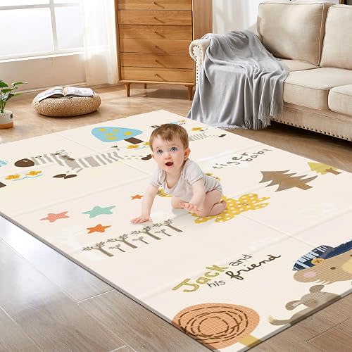 XVISHX Baby Play Mat, 74 x 50 Inch Play Mat Perfect for Use Baby Playpen, Foldable Baby Foam Playmat for Floor, Portable Waterproof Activity PlayMats for Babies, Infants and Toddlers