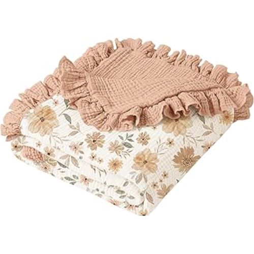 Konssy Flounce Muslin Baby Blankets, Cotton Crib Blanket for Baby Infant Toddler, Super Soft and Lightweight Nursery Blankets 40"x36" (Flourish)
