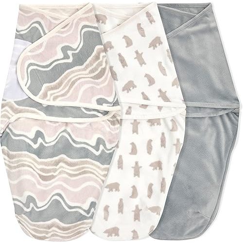 aden + anais Essentials Velboa Wrap 3 Pack, Zipper Bottom for Quick Diaper Change, Newborn Cozy Swaddle Blanket for Safer Sleep, Adjustable, Hip Healthy, TOG 1.5, Little Woods, 0-3 Months