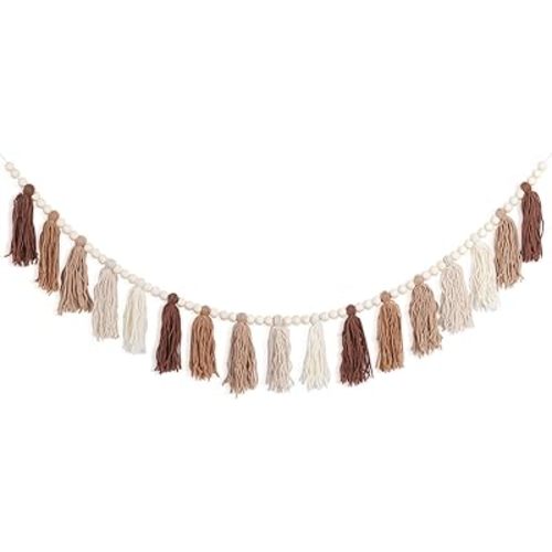 Boho Tassel Garland,Boho Tassel Garland Party Decor with Wood Beads,Wall Hanging Western Decor for Decoration for Party Classroom Nursery Kids Bedroom Dorm Office Birthday Shower Wedding