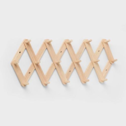 Accordion 16 Hooks Rail Light Wood - Brightroom™: Wall Mounted Decorative Rack, Rubberwood, 25.5" Length, 32lb Capacity