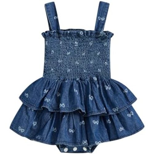 Baby Girls Summer Denim Romper Dress Clothes Newborn Ruffle Hem Sunsuit One Piece Jumpsuits Outfits