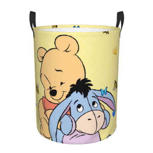 Eeyore Laundry Hamper with Handles, Foldable Waterproof Circular Basket, Kids Toys Dirty Clothes Storage Organizer Basket for Bedroom Bathroom Nursery Dorm Medium