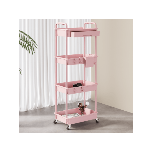 SPACEKEEPER 4 Tier Rolling Storage Cart With Drawers Rolling Utility Cart With Drawers,Room Decor,Bathroom Decor,Rolling Utility Cart Rolling Storage Organizer Tool For Kitchen,Bathroom,Living Room,Office Outdoor Decor