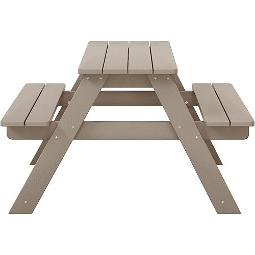 WestinTrends Malibu Outdoor Patio and Indoor Kids HDPE Plastic Picnic Bench Table, Weathered Wood