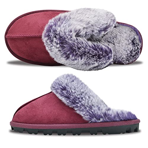 EZSURF Women's Fuzzy Autumn Winter Plush Purple Solid Faux Fur Slippers