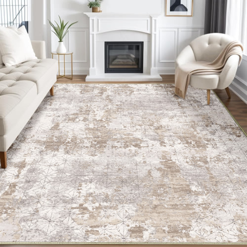 BERTHMEER 8'x10' Large Area Rugs for Living Room Bedroom Dining Room Office Farmhouse Modern Abstract Soft Indoor Machine Washable Non-Slip Distressed Contemporary Throw Rugs,Golden and Beige