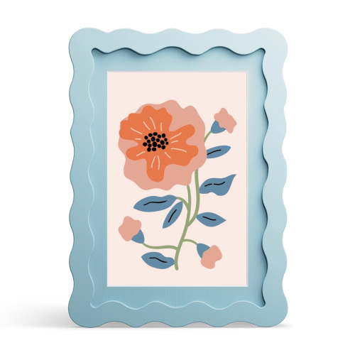iRahmen 5x7 Picture Frame with Mat for 4x6, Wavy Edge Wooden Photo Frame for Wall Hanging, Blue, 1 Pack