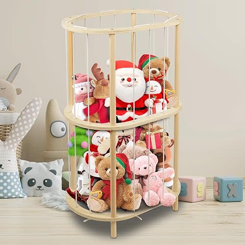 Extra Large Wooden Stuffed Animal Holder Zoo Storage Soft Toy Organizer Nursery Zoo Cage Plush Stuffed Toy Cage Kids Playroom Bedroom Decor Display Corner Ellipsoid