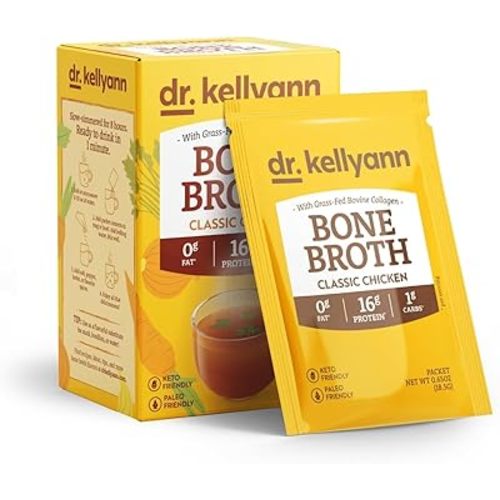 Dr. Kellyann Bone Broth Collagen Powder Packets (7 Servings) – 16g Protein, Grass-Fed Hydrolyzed Collagen, Keto & Paleo-Friendly