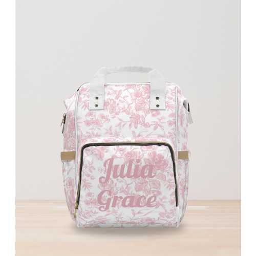 Personalized diaper bag tote gift for baby shower coquette diaper bag backpack pink toile diaper bag gift for new mom gift baby diaper bag
