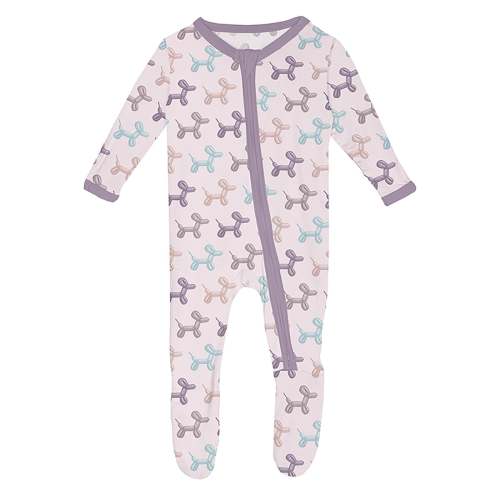 Print Footie with 2 Way Zipper in Shrinking Violet Balloon Dogs