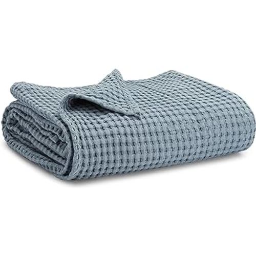 Comfy Cubs Waffle Weave Baby Blanket - 40” x 40” Cotton Blanket with Textured Design - Lightweight Swaddle for Bed, Crib, Stroller, or Couch - Soft Cover for Toddlers, Boys & Girls - Pacific Blue