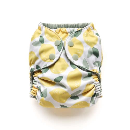 Esembly Cloth Diaper Cover, Lemons, Size 1 (7-17lbs) | Reusable, Waterproof, Breathable and Adjustable Outer Layer Over Absorbent Inner, Blowout Protection and Reusbale Swim Diaper