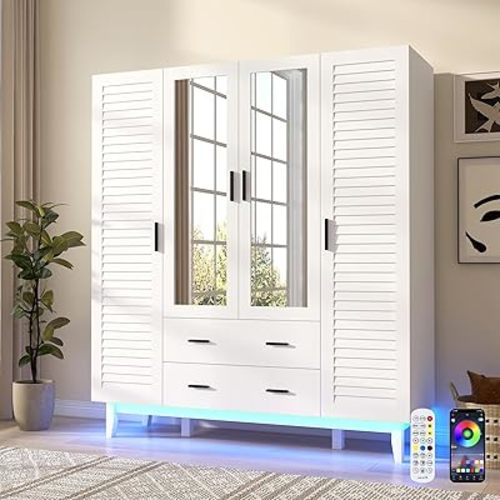 4 Door Armoire Wardrobe Closet Cabinet for Bedroom White