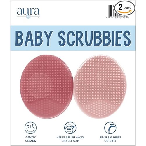 S&T INC. Exfoliating and Massaging Cradle Cap Bath Brushes for Baby, Silicone - 2 Inch x 2.5 Inch, Pink, 2 Pack