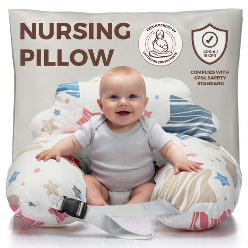 PILLANI Nursing Pillow for Breastfeeding & Bottle Feeding, Original Breast Feeding Pillow for Mom & Baby, Removable Cotton Cover, Adjustable Waist Strap, Baby Girl Boy Essentials Must Haves