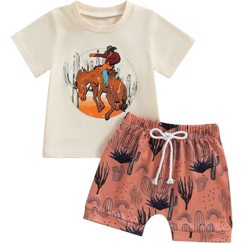 Western Baby Boy Clothes Letter Cow Print Short Sleeve T-Shirt Casual Shorts Set Toddler Summer Clothes Cowboy Outfit