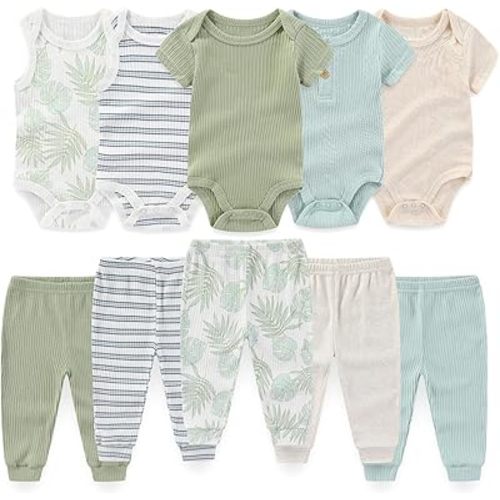 Baby Boy Girl 10 Piece Combined Type Clothing Set Cotton Baby Bodysuits and Pants Set Home Outdoor Infant Clothes