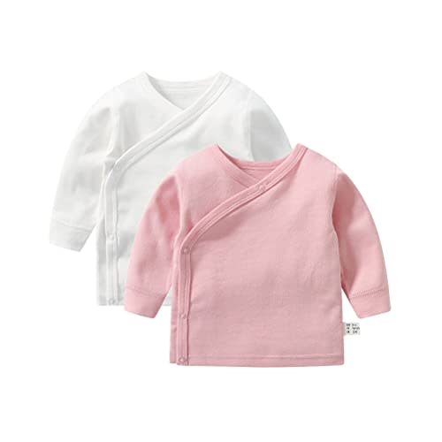 RUKOSU Baby Long Sleeve Side-snap Cotton Shirt Unisex Newborn Girls Boys Kimono Tee Shirts Top