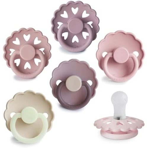 FRIGG SilkySoft Silicone Baby Pacifier 6-Pack Blooming Love | Made in Denmark | BPA-Free (0-6 Months)