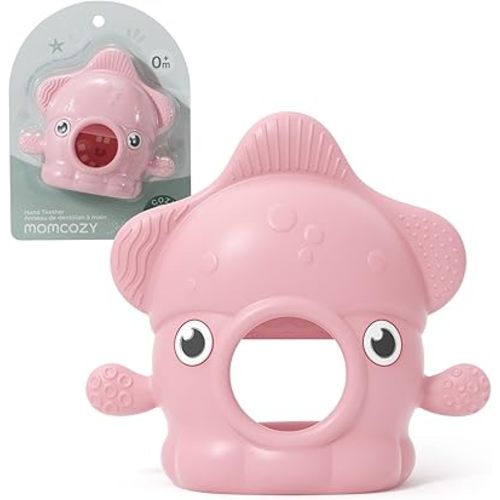 Momcozy Baby Teething Toys, Food Grade Silicone Baby Teether，Teething Mitten for Babies 0–6 Months，Teethers for Babies 6–12 Months，Anti Drop Wrist Teether, 200°C Heat-Resistant，Soft Pink