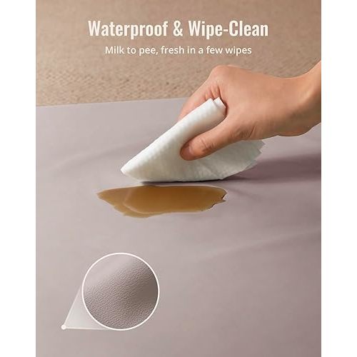 Blissful Diary Vegan Leather Baby Play Mat, Waterproof and Wipe-Clean, 67"x51" Large & Thicken Foam Playmat for Infants and Toddlers, Brown Gray