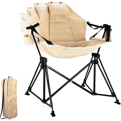 Hammock Camping Chair Folding 350lbs Foldable Portable Rocking Chairs for Adults Outside Swinging Camp with Stand Lawn Garden Hanging Outdoor