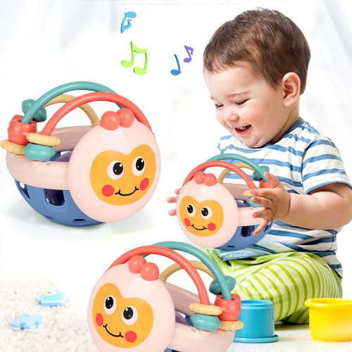 Taotanxi Baby Sensory Toys 3 4 5 6 Months, Silicone Montessori Toys, Baby Teething Toy, Infant Rattle Teether Chew Toy Teething Ball Developmental Toy for Babies 0-6 Months 6 to 12 Months