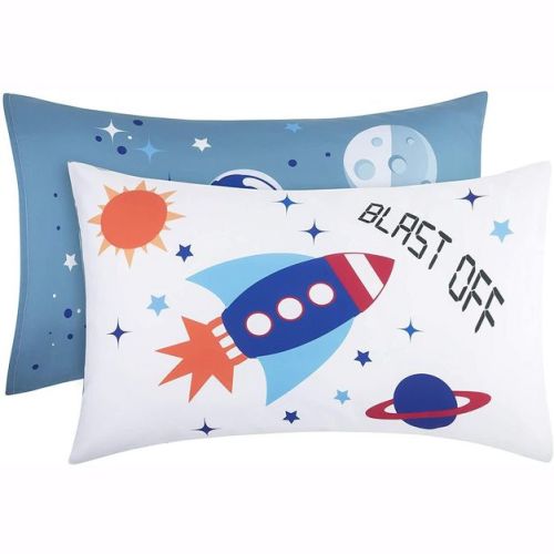 Everyday Kids 2-Pack Standard Pillowcases 20x26 – Soft Microfiber for Boys' Twin/Full Beds – Space Theme – Breathable & Cozy